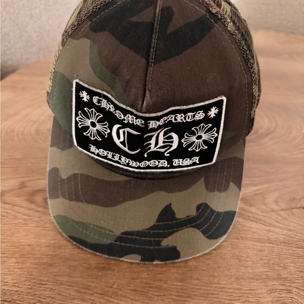 Chrome Hearts Camo Trucker Hat - Olive & Black Patch- used